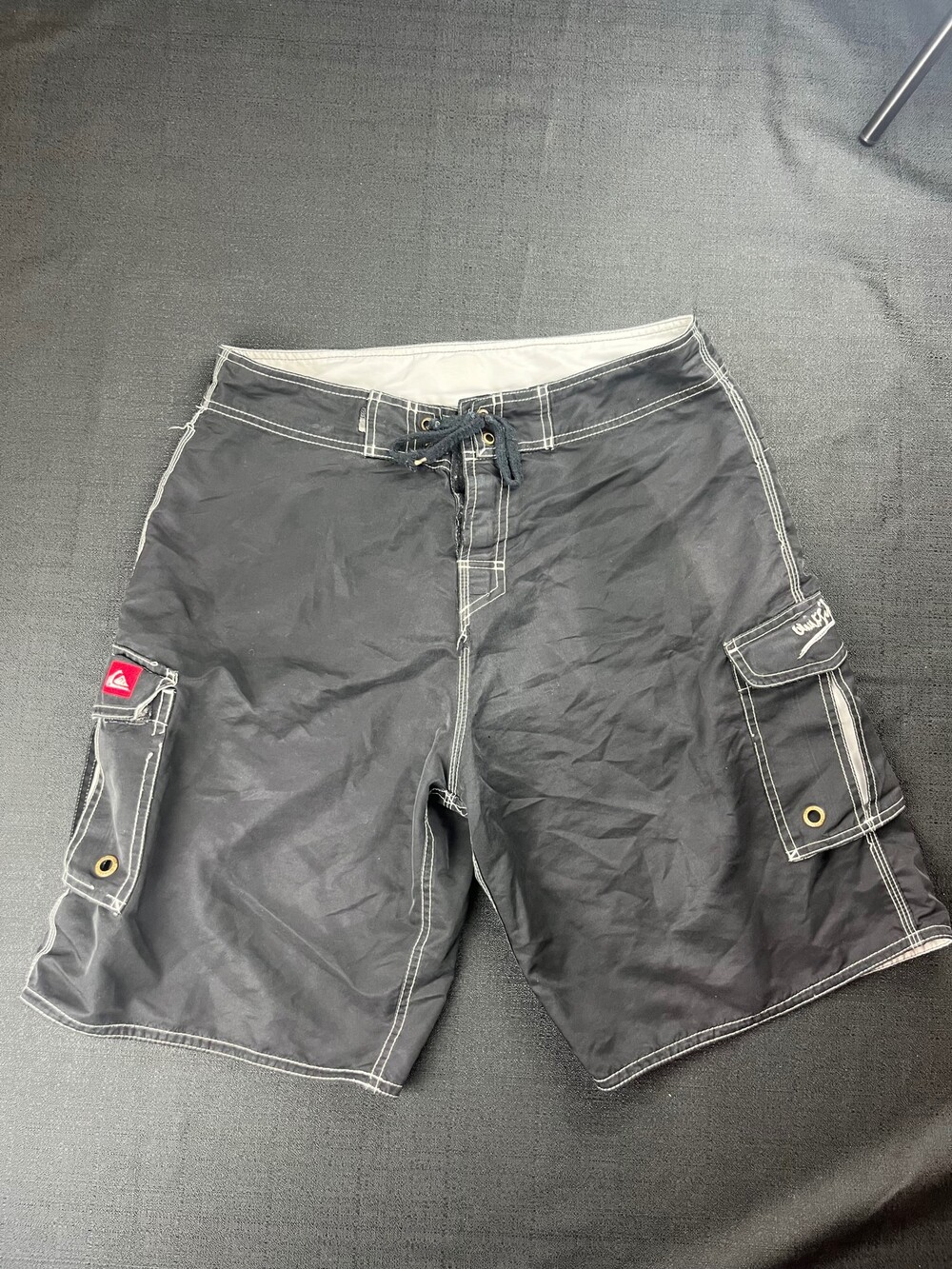 Quiksilver Cargo Board Shorts Size 34 Black Cotton Drawstring Waist